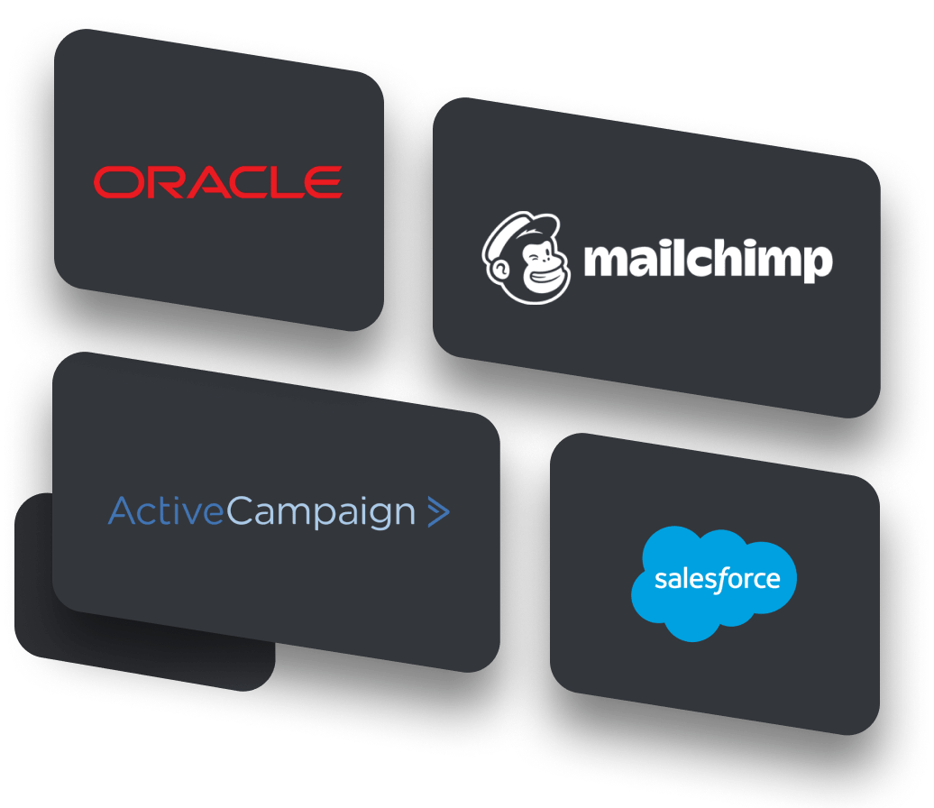 Oracle, Mailchimp, ActiveCampaign and Salesforce logos