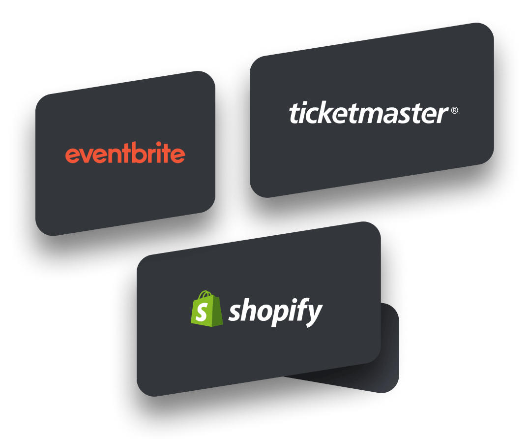 Eventbrite, Ticketmaster and Shopify logos